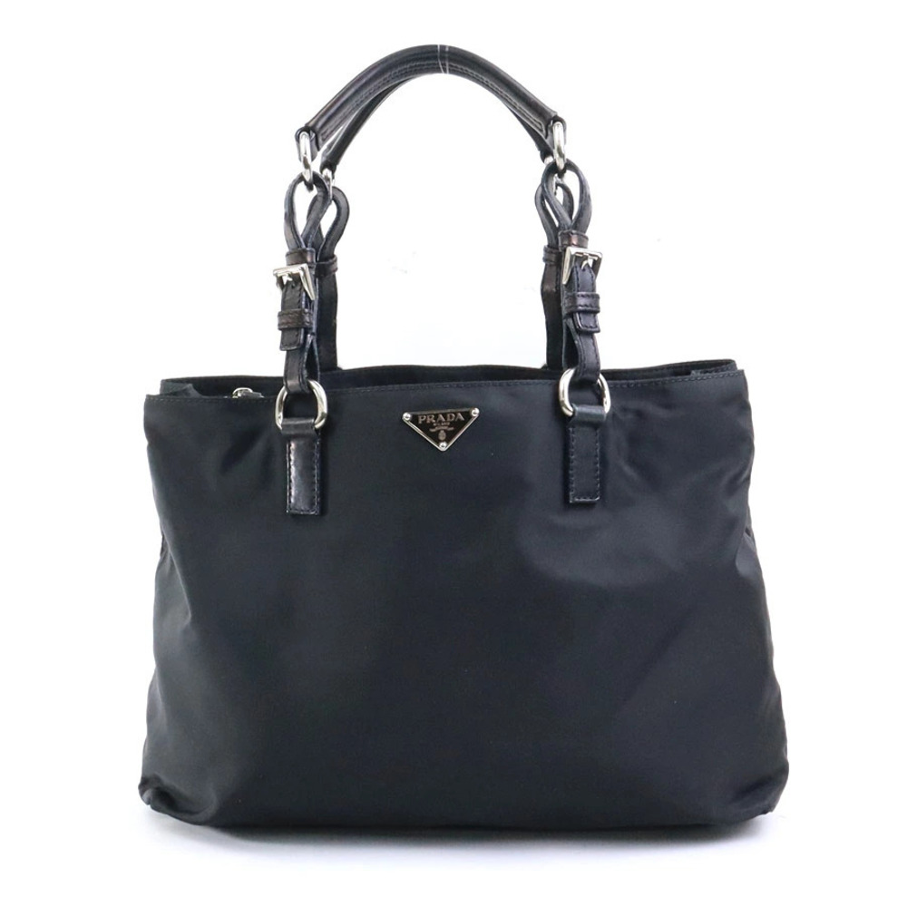 Prada Tessuto Tote bag triangle logo interwoven leather Black